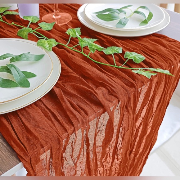 2 Pack Terracotta Orange Cheesecloth Table Runners, 10Ft Gauze Table Runner - Picture 2 of 6